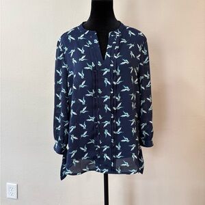 41 Hawthorn Navy Blue Blouse with Bird Print
